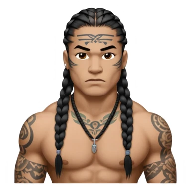 Samoan males with long braided hair, very muscular, tattoos. street culture clothing. Tough and menacing. sticker