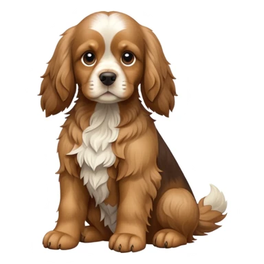 cinematic-[cocker spaniel dog]-realistic-full-body-sitting-emoji,-tail-resting-loosely-beside-its-paws,-head-tilted-dramatically,-scruffy-[solid brown]-fur,-simplified-yet-realistic-focused-features,-highly-detailed,-glowing-with-an-almost-sarcastic-glow sticker