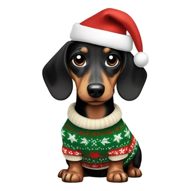 Black and cream mini dachshund wearing a Christmas sweater  sticker