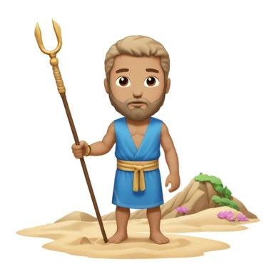 Moses standing firmly, gripping his rod, determined expression, sand and sky, historical illustration, emoji style sticker