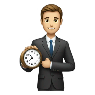 a man in a suit holding a clock in his right hand sticker