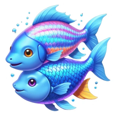 Make a pair of hugging or cuddling best friends: a rainbow fish glow with a magical aura and a vivid blue fox sticker