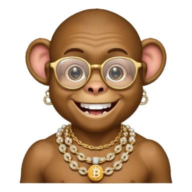 rich monkey with glasses smiling with diamond grillz and a bitcoin golden chain with diamond pearls sticker