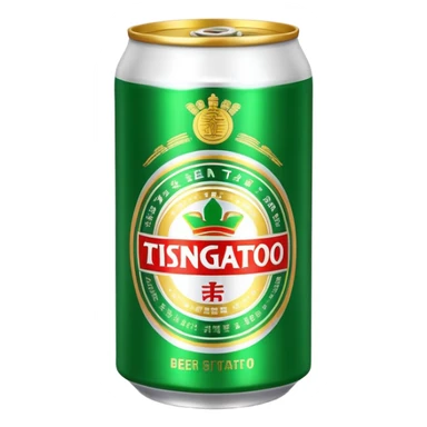 Tsingtao beer can, iconic green and gold design, famous Chinese beer, emoji style sticker