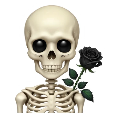 Skeleton smelling black rose that is in the skeletons hand sticker