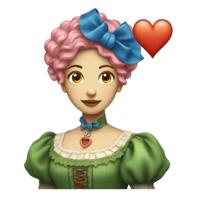 a green woman in Victorian orange and blue dress, pink hair,holdig, red big hearth, full body sticker