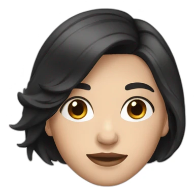 white woman short black hair with bus sticker