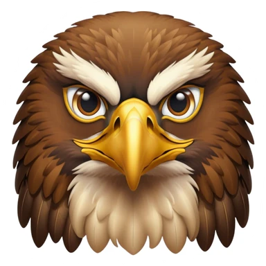 Cinematic Noble Golden Eagle Portrait Emoji, Poised and majestic, with a powerful, broad build, regal hooked beak, and piercing, intense eyes set against richly golden-brown plumage, Simplified yet sharp and sophisticated features, highly detailed, glowing with a soft, amber radiance, high shine, intelligent and commanding, stylized with an air of aerial supremacy, focused and determined, soft glowing outline, capturing the essence of a watchful and confident golden eagle that appears ready to soar out of the screen with effortless authority! sticker