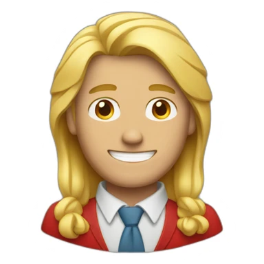 A man with blond hair from below and brown from above wearing red  sticker