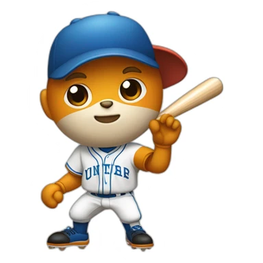 un animal castor bigotón  lanzando con uniforma de béisbol con jersey anaranjado y pantalón a rayas sticker