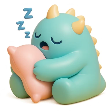 monster curled up with a pillow, snoring, gentle pastel palette, no background, vinyl figure style sticker