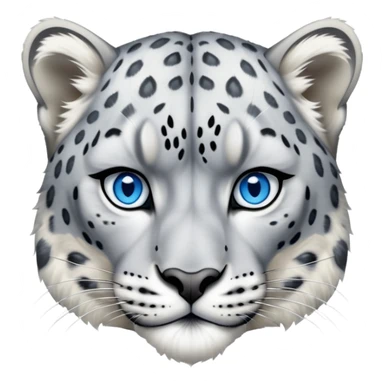 Cinematic-Noble-Snow-Leopard-Portrait-Emoji – Poised and majestic, with a muscular, agile build and a beautifully patterned coat of soft white and grey fur, marked with striking, deep-set, intelligent icy blue eyes, simplified yet sharp and sophisticated zoomed out showing the shoulders sticker