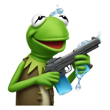 kermit the frog holding a water pistol  sticker
