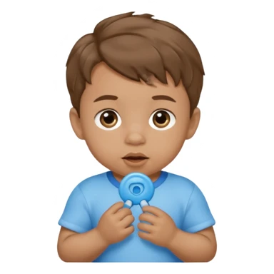 A boy baby with light brown skin, short wavy light-brown hair, wide brown eyes, and a blue pacifier.  sticker