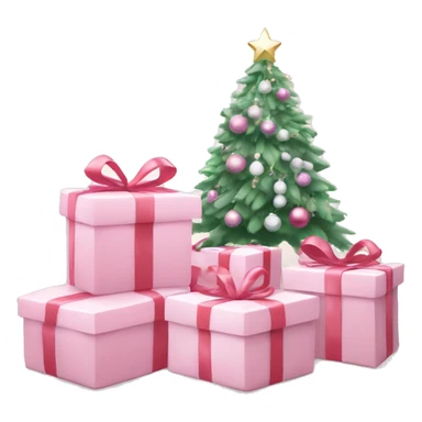 Light pink Christmas gifts under a white Christmas tree  sticker
