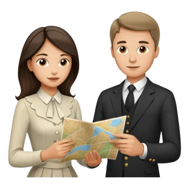 Russian man and elegant Spanish girl in elegant outfits with a map planning  sticker
