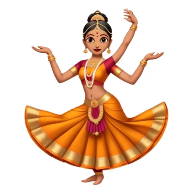 Cinematic Realistic Bharatanatyam Dance Emoji, depicted as an elegant classical Indian dance performance with graceful poses, intricate costumes, and expressive hand gestures, rendered with rich textures and warm dramatic lighting that captures its timeless beauty. sticker