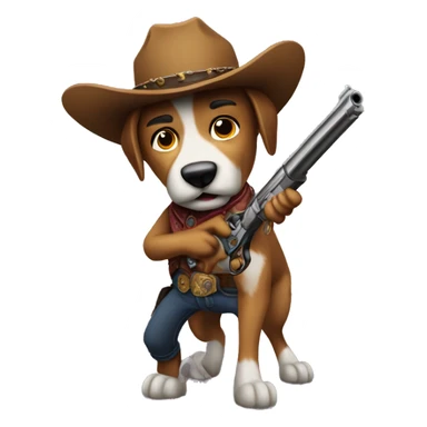 Dog Animatronic as cowboy holding a gun sticker