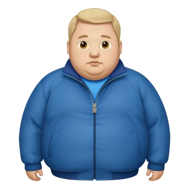 fat man wearing blue jacket standing foot sticker