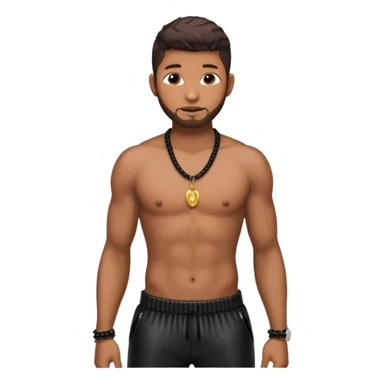 Usher with shirtless with necklace, dark brown hair, latex black harem pants sticker