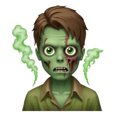 зомби который стоит лицом ко мне. прическа волосы лежат как шторки, карие зеленые глаза, с дымом изо рта. типо swag sticker