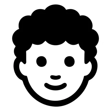 realistic stamp image of a curly hair boy, fully black and white, stamp mark style, solid filled icon style sticker