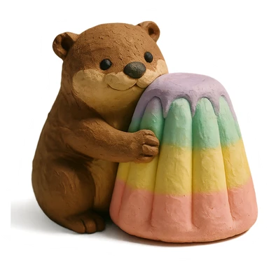 otter hugging pastel jelly cake in claymation style sticker