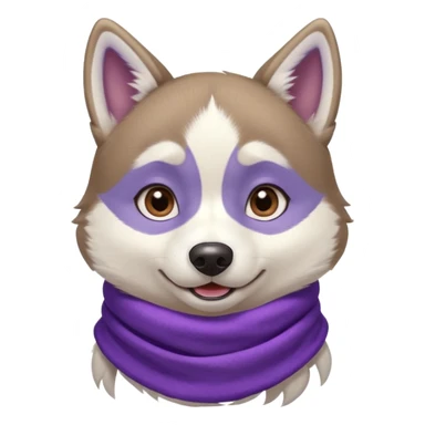 a husky with a purple scarf with a blue shirt sticker