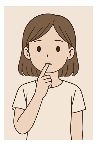 digital illustration of a girl with a finger in her mouth, neutral expression, upper body, simple background sticker