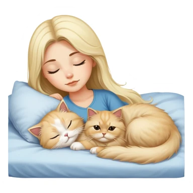 pretty girl with dark long hair sleeping with blonde fluffy  persian cat in bed sticker