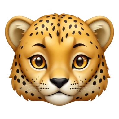 Cinematic Cute Cheetah Portrait Emoji, Head tilted playfully and inquisitively, featuring a glossy, golden spotted Fur with a natural sheen, round, sparkling amber eyes filled with curious mischief, Simplified yet irresistibly adorable features, highly detailed, glowing with a warm, friendly glow, high shine, affectionate and agile, stylized with a touch of savannah whimsy, bright and endearing, soft glowing outline, capturing the essence of a mischievous yet loving cheetah, so playful it feels like it could dash out of the screen and into your arms! sticker
