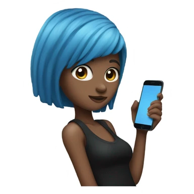 girl with blue hair in black clothes holding a phone sticker