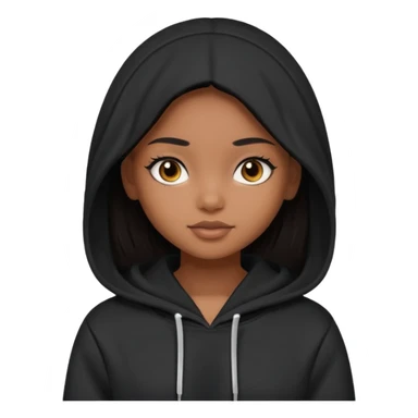 Brown skin girl , who has staight medium length black hair without bangs , brown eyes , and doll like makeup , in a black hoodie. sticker