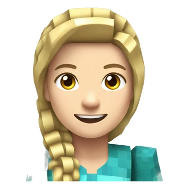 Minecraft avatar. woman. blond hair in ponytail. smiling sticker