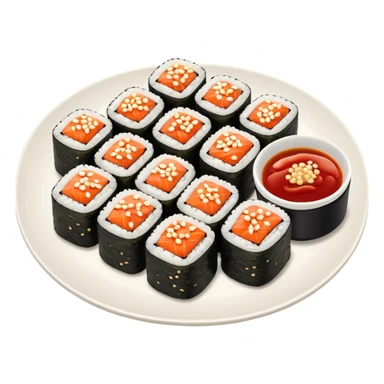 Maki rolls with sauce on top in a plate sticker