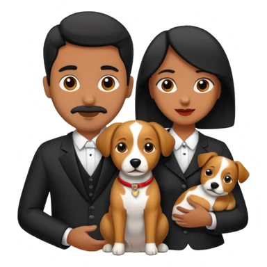 Pareja de novios, pelo negro ambos, y con dos perritos pincher en brazos sticker