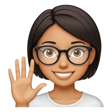 Girl with a glasses and short black brown hair and brown eyes with a big smile sticker