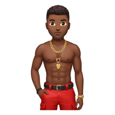 Ginuwine with dark brown hair, shirtless with necklace, latex red cargo pants sticker