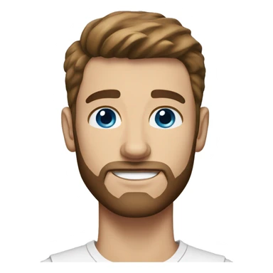 White man with brown hair, short beard, rounded face, blue eyes, thick and slightly pointy eyebrows, short hair. sticker