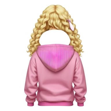 back view of person with long blonde curly hair wearing a pastel pink hoodie, iOS Apple emoji style sticker