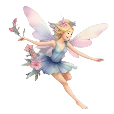 Watercolor flying fairy floral feminine  sticker