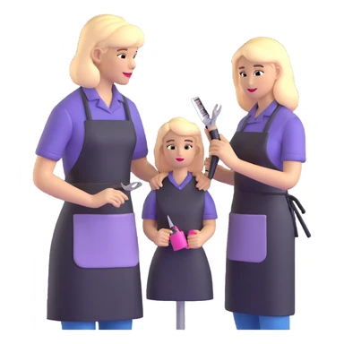 professional hairdresser in salon apron instructing student with mannequin sticker