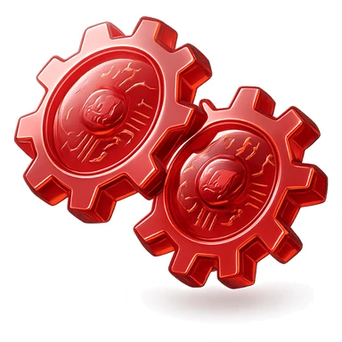 set of 2 round gears, shiny and metallic, glossy circuit style, all in red color sticker
