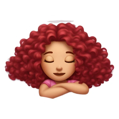 gorgeous white woman with long burgundy curly hair sleeping on pink princess bed sticker