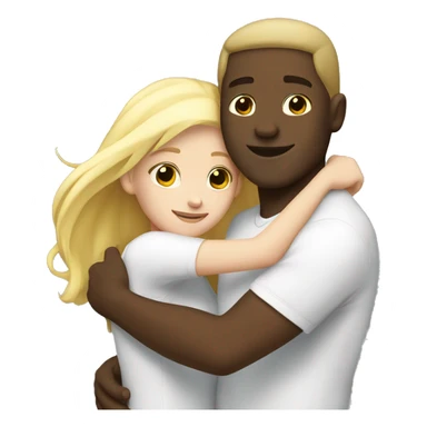 Black guy and white blond girl hug sticker