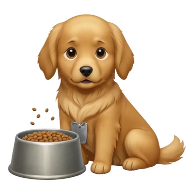 dog with dog food in bowl in front of him, sitting sticker