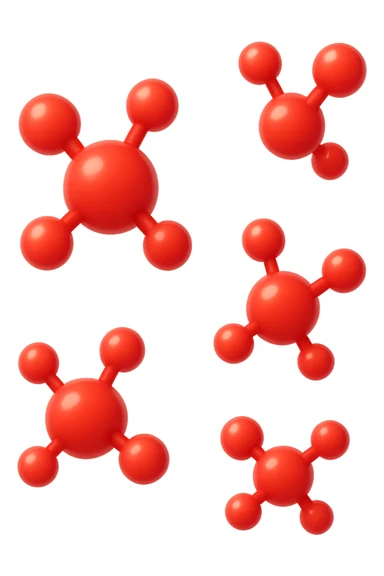 emoji di molecole 3d rossicce fluttuano in aria sticker