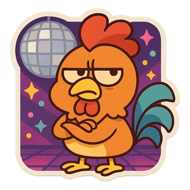 Coq disco qui perd patience en style cartoons enfant style gumball  sticker