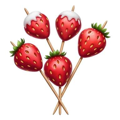 three strawberries on a wooden skewer coated in shiny sugar glaze sticker