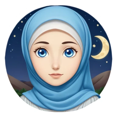 Turkish beautiful finish Konya girl blue eyes with moon hijab dress and watching the moonlight sky on the ground  sticker
